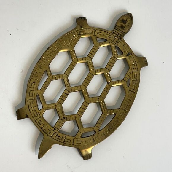 VTG Etched Brass Turtle Trivet - Picture 1 of 6